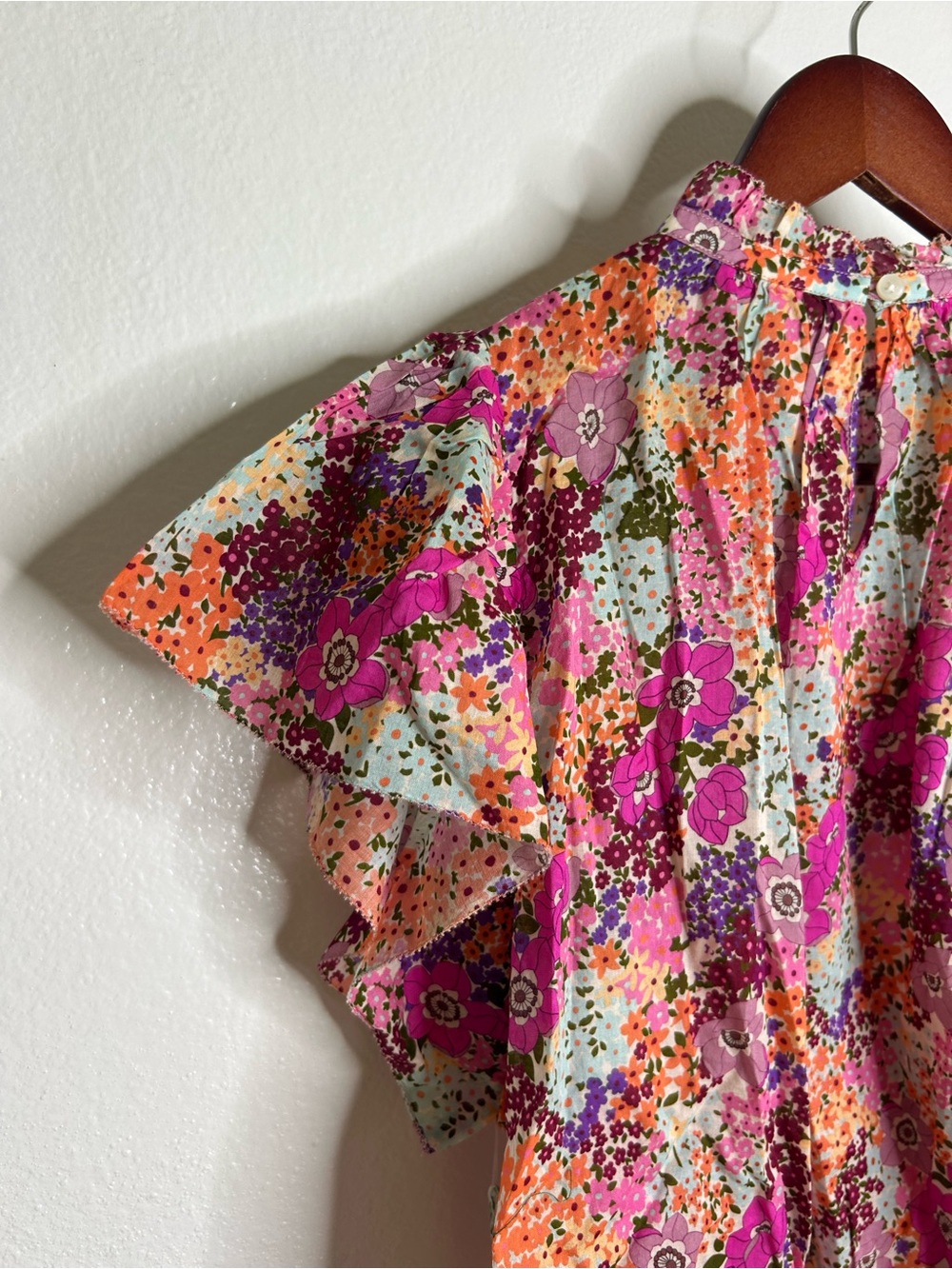 NWT Trovata 100% Cotton Carla High Neck Pink Multicolor Floral Blouse - Picture 6 of 16